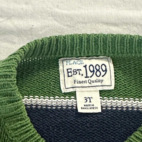 Place - Green and Navy Striped Crewneck Sweater - Picture 2 of 3